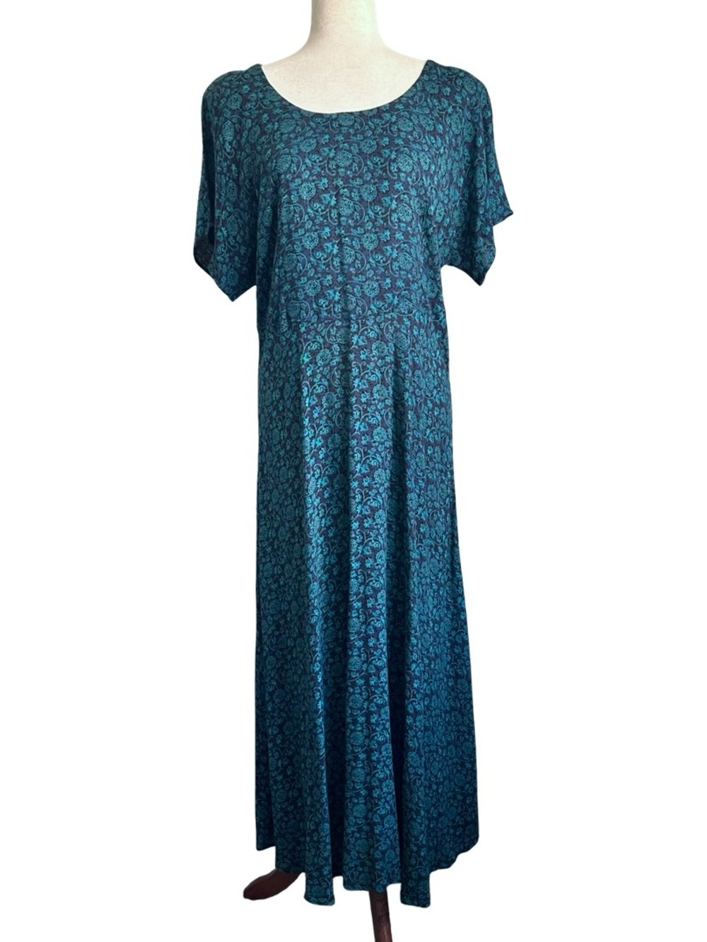 Vintage 80's 90's Rabbit Designs Teal Floral Midi Dress Size 8P Cottagecore EUC